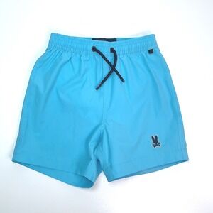 Psycho Bunny Kids Blue Swim Trunks Shorts Logo Drawstring Elastic Waist Size 4